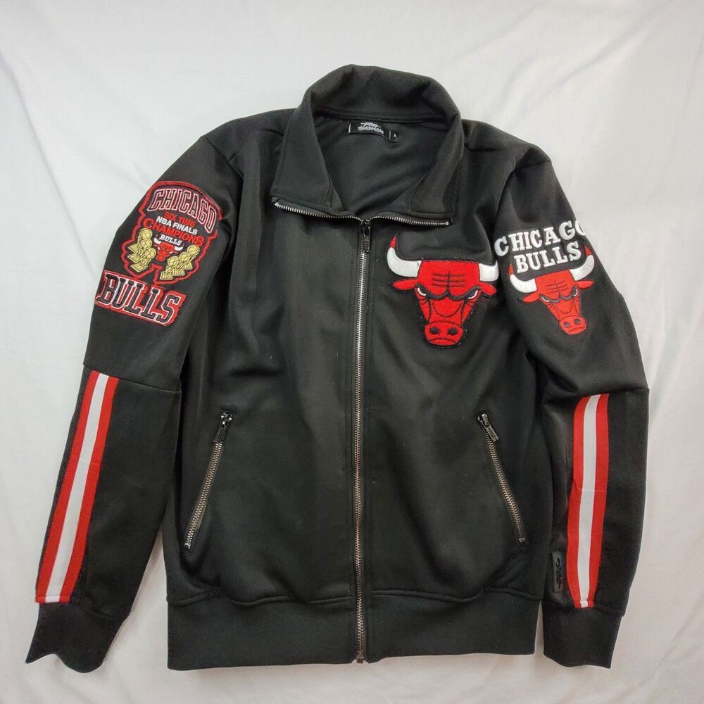 Chicago Bulls Jacket Men's Sz Large Black Team Patches Track NBA Pro Standard